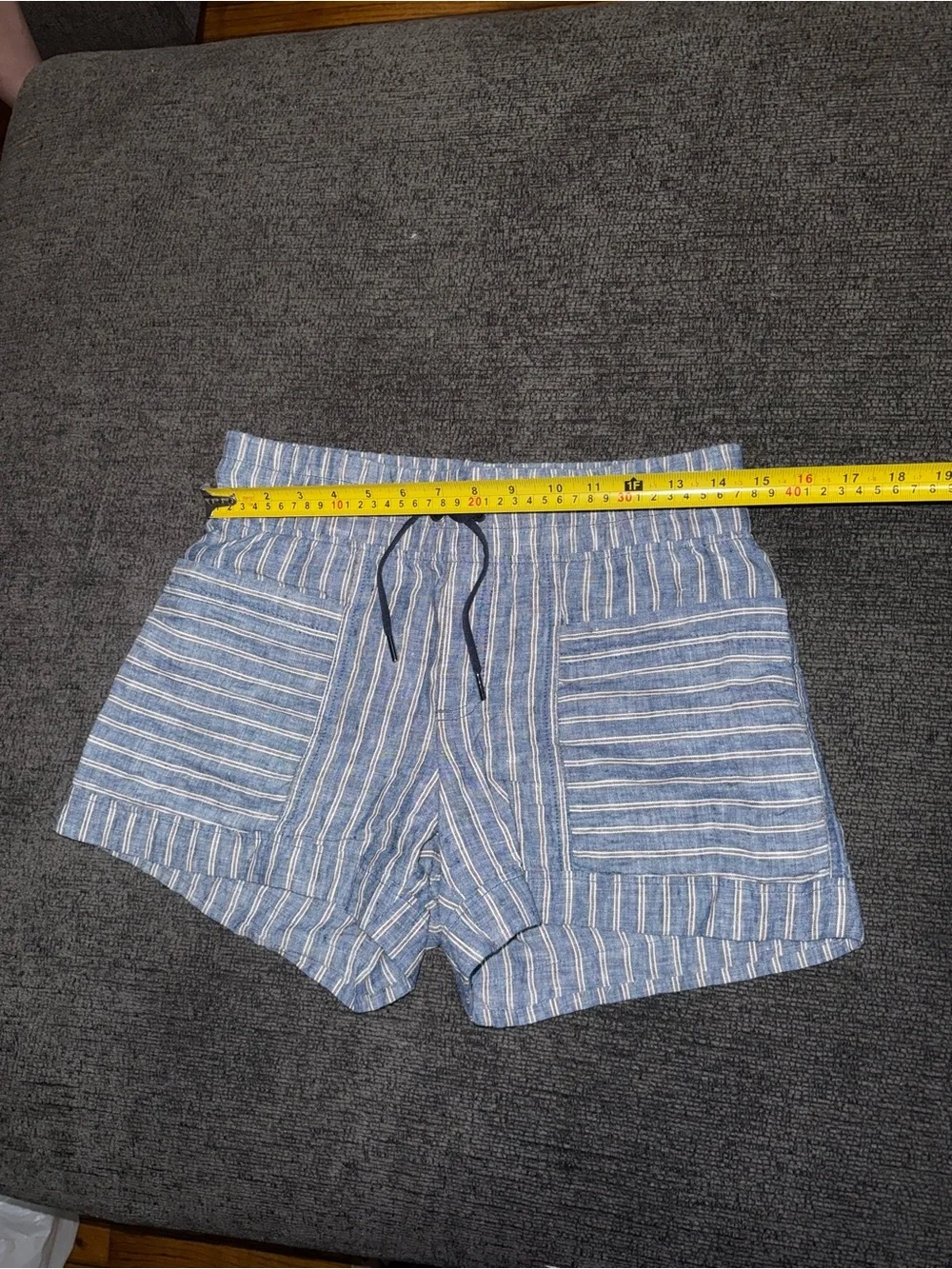Athleta Linen Striped Pull-On Shorts Blue White Women’s Size 4 Pockets - Picture 4 of 9
